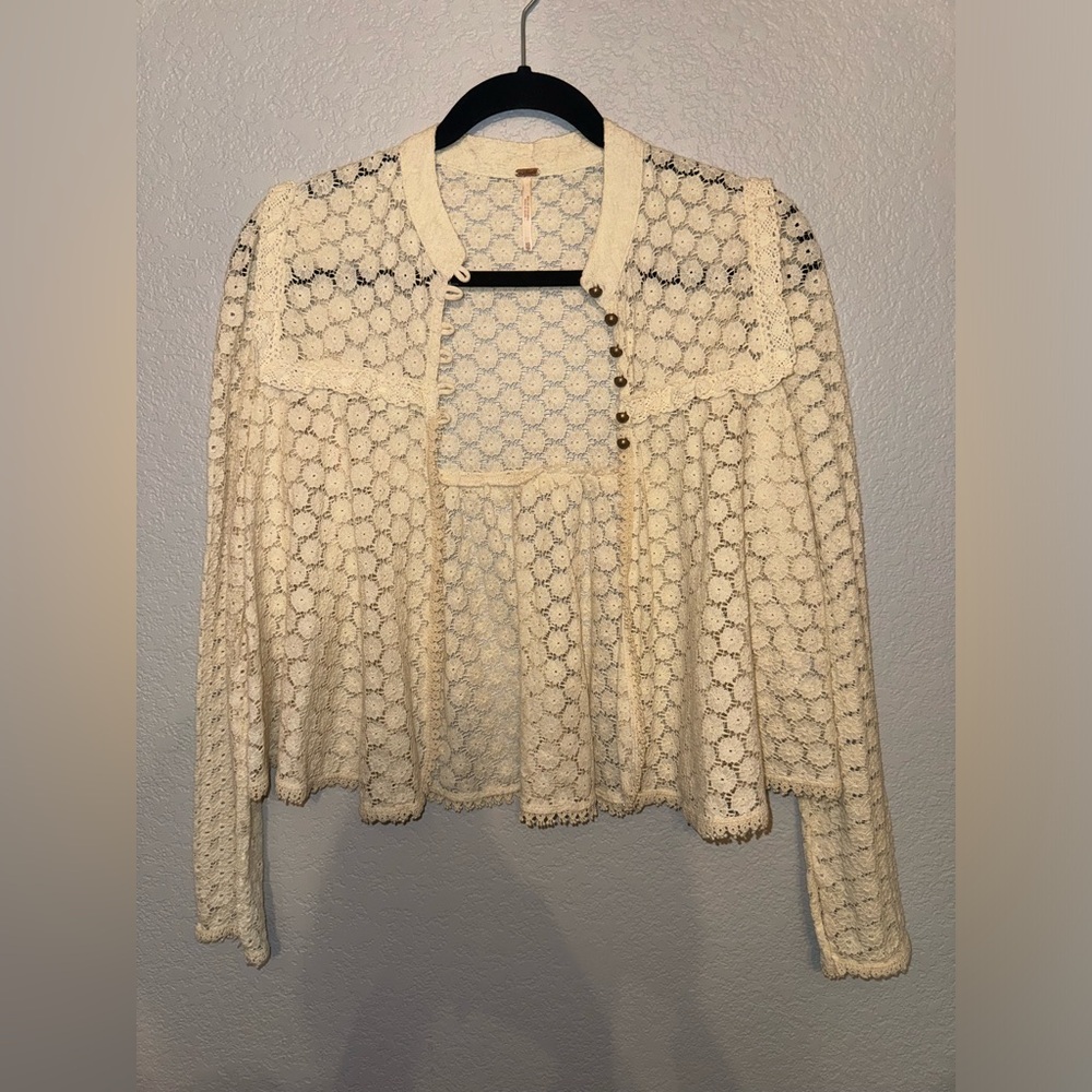 Free People Cream Lace Cardigan Size XS